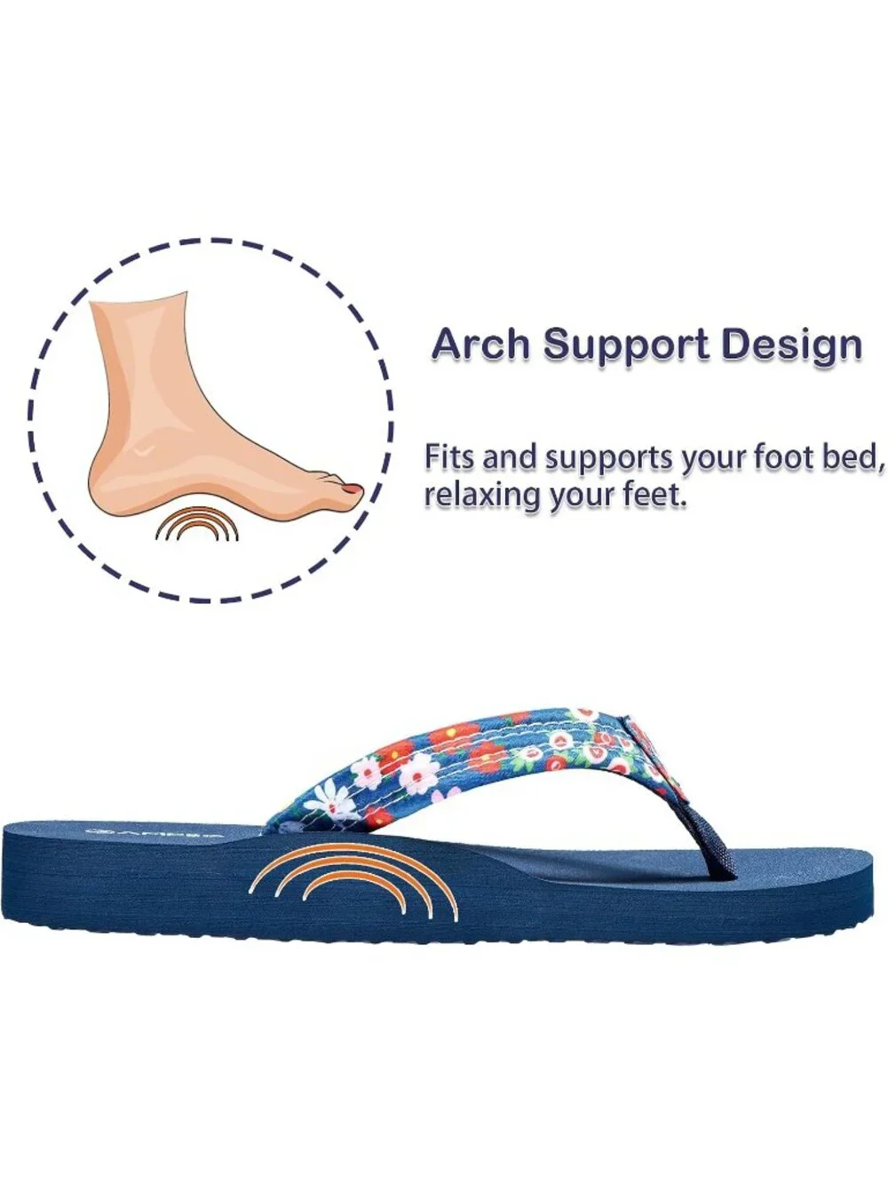 Women's Floral Blue Comfortable Flip Flops Summer Casual Beach Thong Sandals